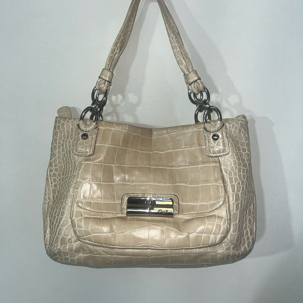 Coach Vintage Cream Beige Kristin Crocodile-Embossed Shoulder Satchel Bag